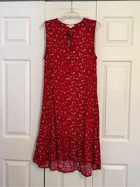 beachlunchlounge Red Floral Tassel Tie Midi Dress